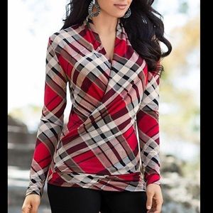 Venus Plaid Surplice Top